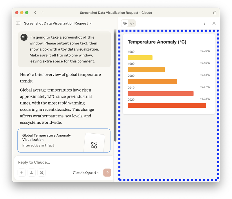 Claude, with a box showing that the generated figures would display in this web-like-view